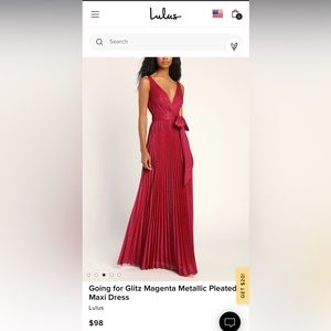 Going for Glitz Magenta Metallic Pleated Maxi Dress , Lulu (prom/formal!)
